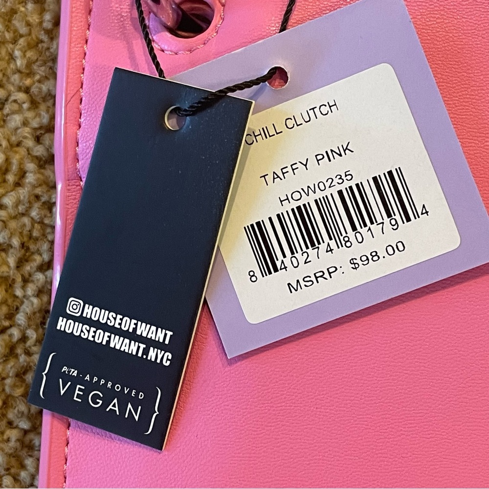 NWT House Of Want Vegan Leather Chill Clutch Handbag Taffy Pink - Picture 6 of 11